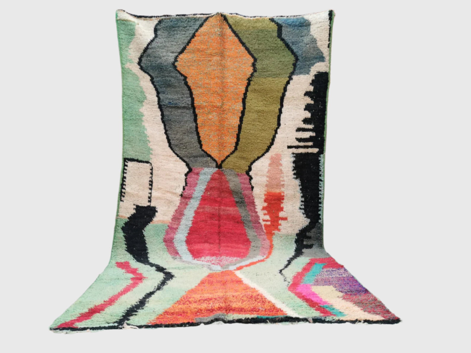 Colorful handmade Moroccan wool rug with geometric boho pattern – handwoven Berber carpet