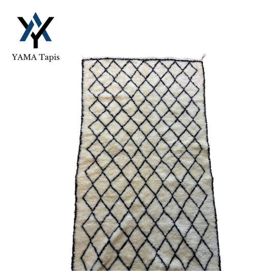Beige Moroccan Mrirt Rug 6.5x3.3 ft – Handwoven Wool Grid Pattern Carpet