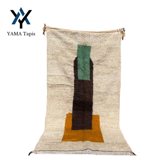 "Lines and Contrast" Rug 100x250 cm - Beige, black and green color block design, Ideal for Bedroom and Living Room