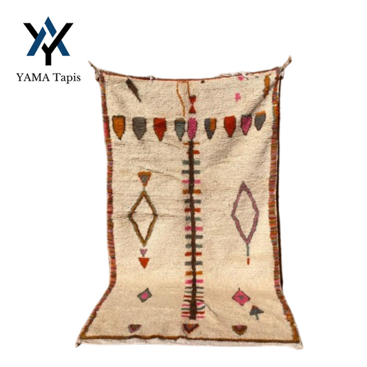 "Tradition and Color" rug 130x250 cm - Beige &amp; multi-colored Berber patterns, Ideal for Bedroom and Living Room