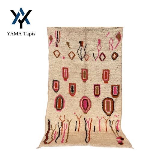 "Terroir Élégant" rug 130x230 cm - beige is decorated with subtle red and brown Berber patterns, Ideal for Bedroom and Living Room