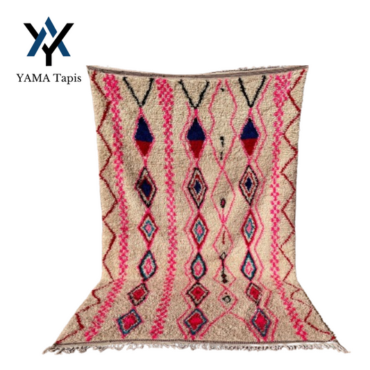Tapis "Dynastie Colorée" 300x200 cm- Rose&Beige & motifs berbères, Idéal pour Chambre à Coucher et Salon