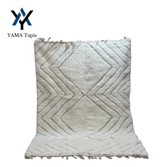 Tapis marocain beige 3 x 2 m – Tapis en laine fait main avec un subtil motif à chevrons en relief pour un intérieur chaleureux, moderne ou traditionnel