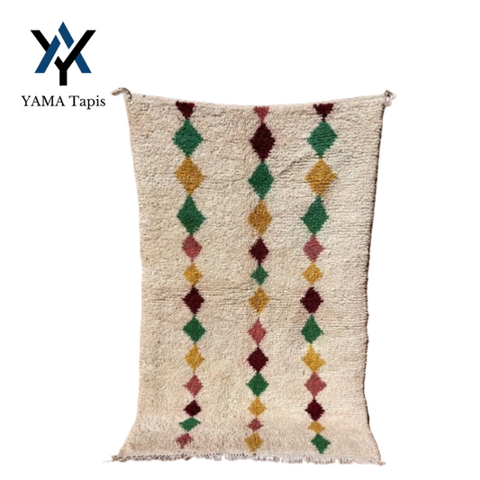 "Green Pearls" Rug 110x200 cm - Beige with colorful diamonds, Ideal for Bedroom and Living Room