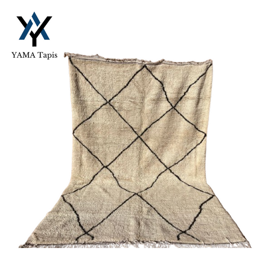 Tapis "Minimalisme Berbère" 300x200 cm- Beige &lignes noires entrecroisées, Idéal pour Chambre à Coucher et Salon