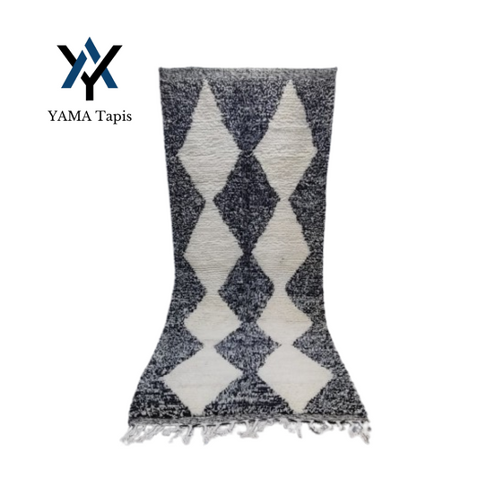 Black Moroccan Berber Rug 6.5x3.3 ft – Handwoven Wool with White Motifs