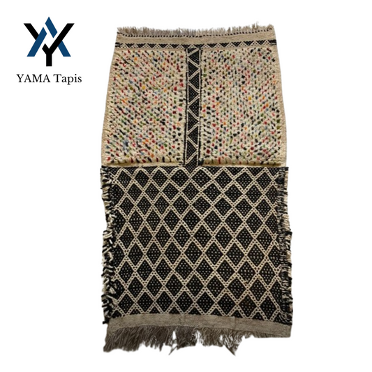 Tapis "Patchwork Terre et Nuit" 120x67 cm- Noir et Gold & motifs géométriques élégants, Idéal pour Chambre à Coucher et Salon
