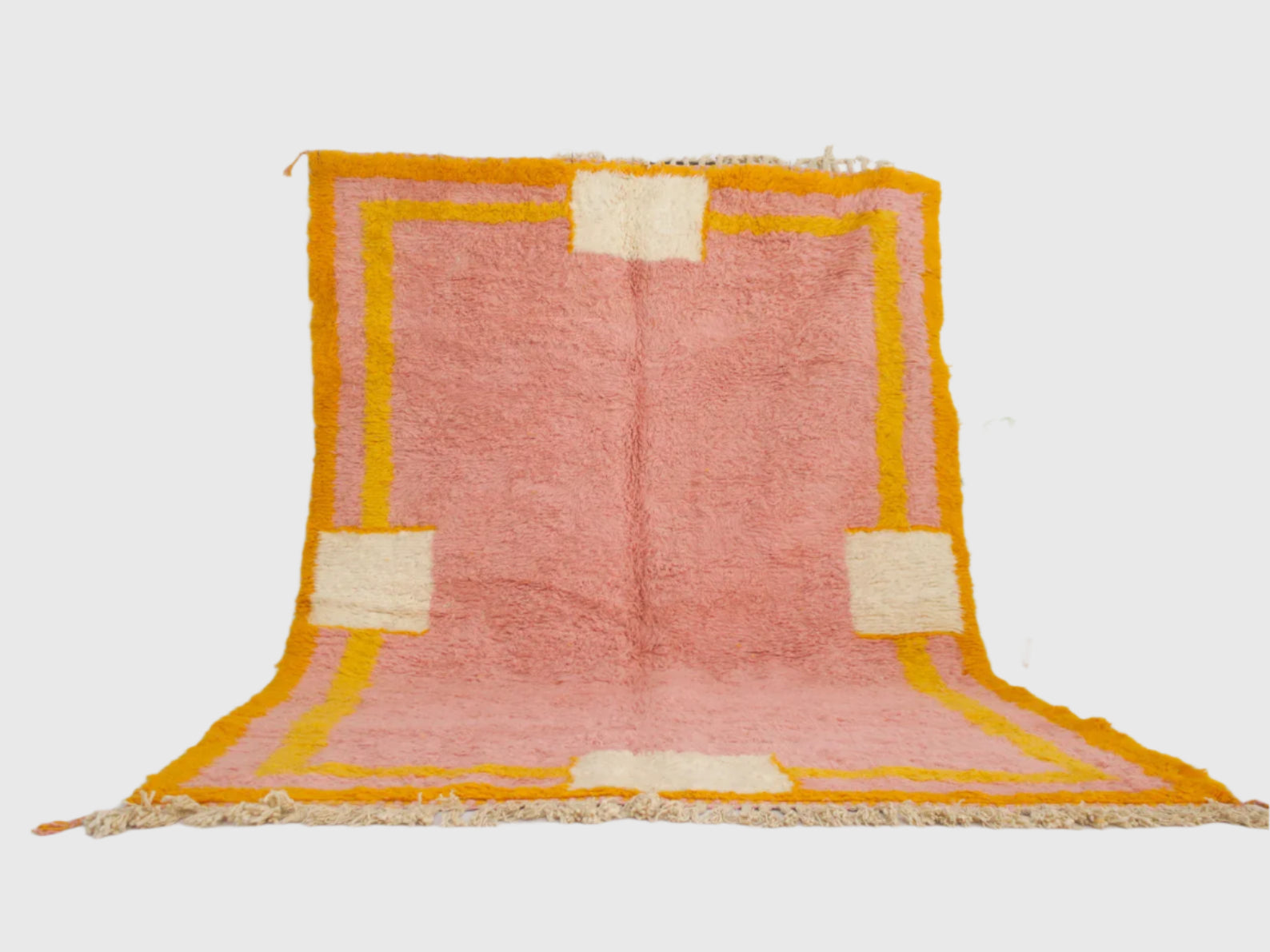 Pink Moroccan Rug – Handmade Wool Boujaad Carpet with Orange & Cream Pattern