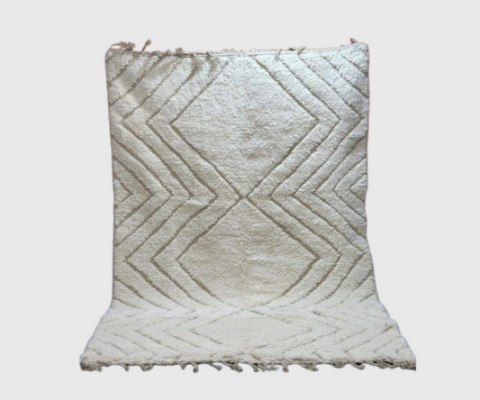 Tapis marocain beige 3 x 2 m – Tapis en laine fait main avec un subtil motif à chevrons en relief pour un intérieur chaleureux, moderne ou traditionnel