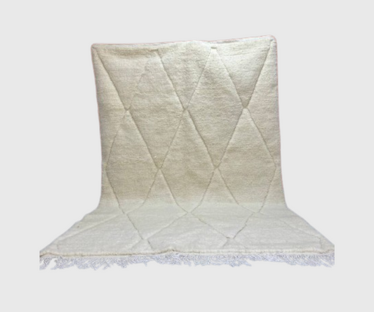 Tapis marocain beige 3 x 2 m – Tapis en laine fait main avec motif losanges en relief pour salons ou chambres modernes et minimalistes