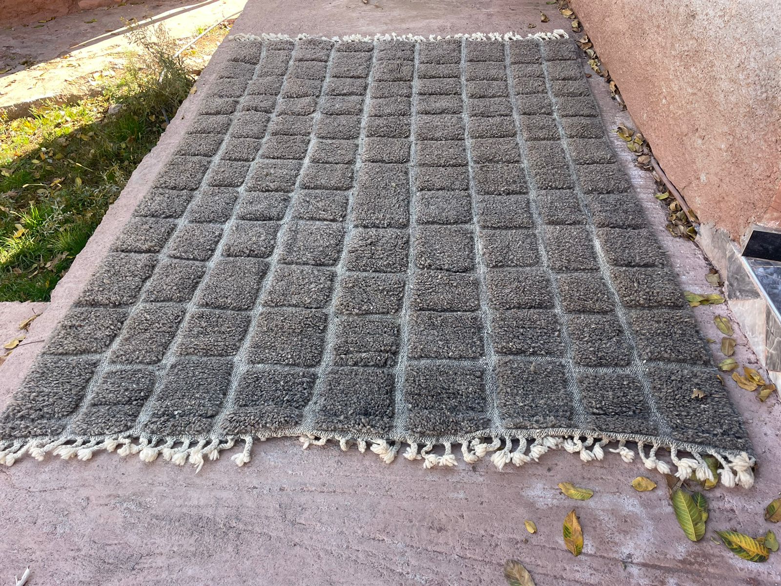 Gray Moroccan Rug 10x6.5 ft – Handwoven Wool Carpet with Ladder Motif