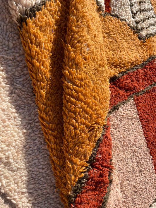 Beige Moroccan Rug 8x5 ft – Abstract Face Design Handmade Wool Carpet