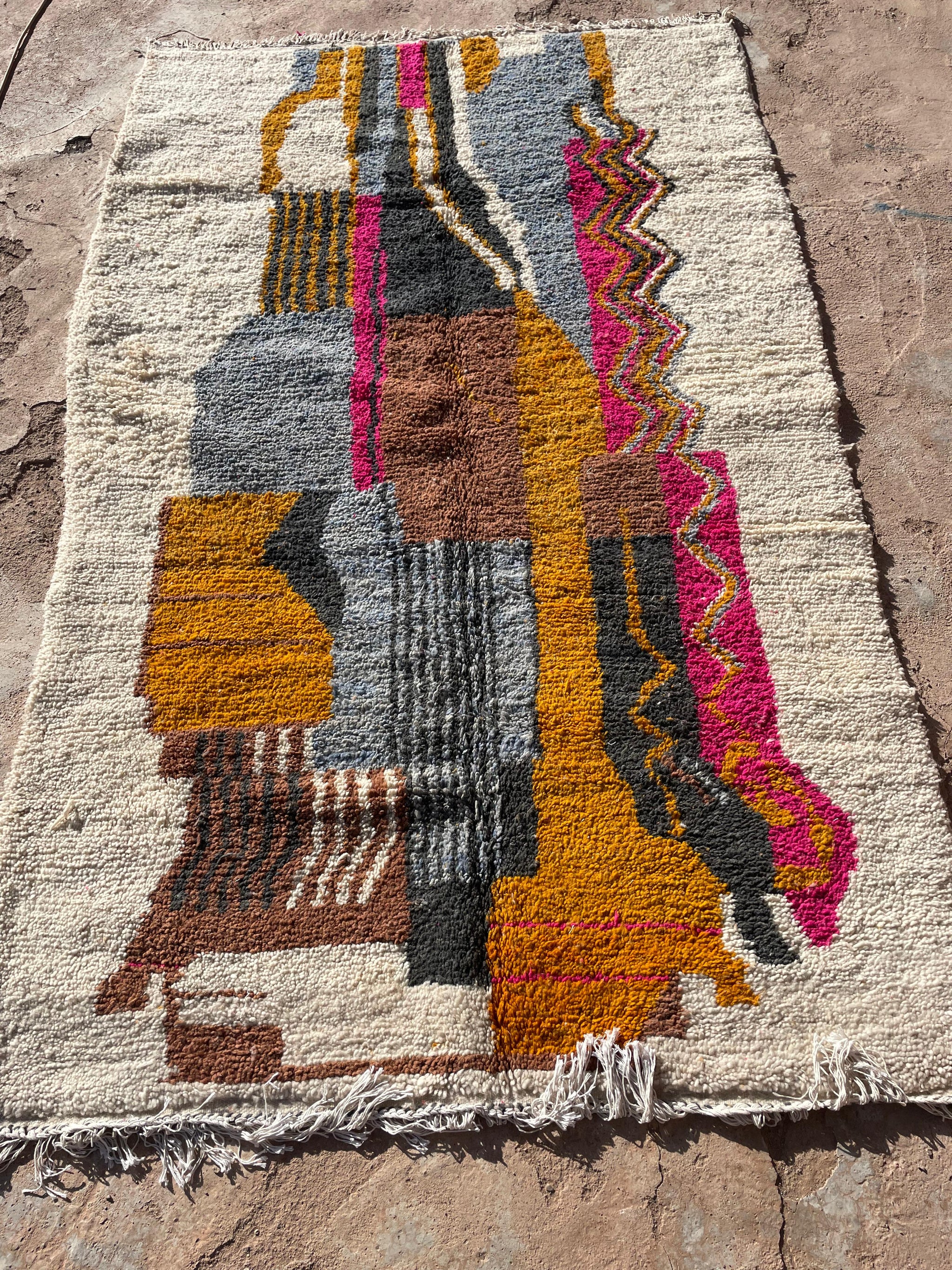 Colorful Moroccan Wool Rug 8.2x5 ft – Handmade Azilal Carpet with Geometric Pattern