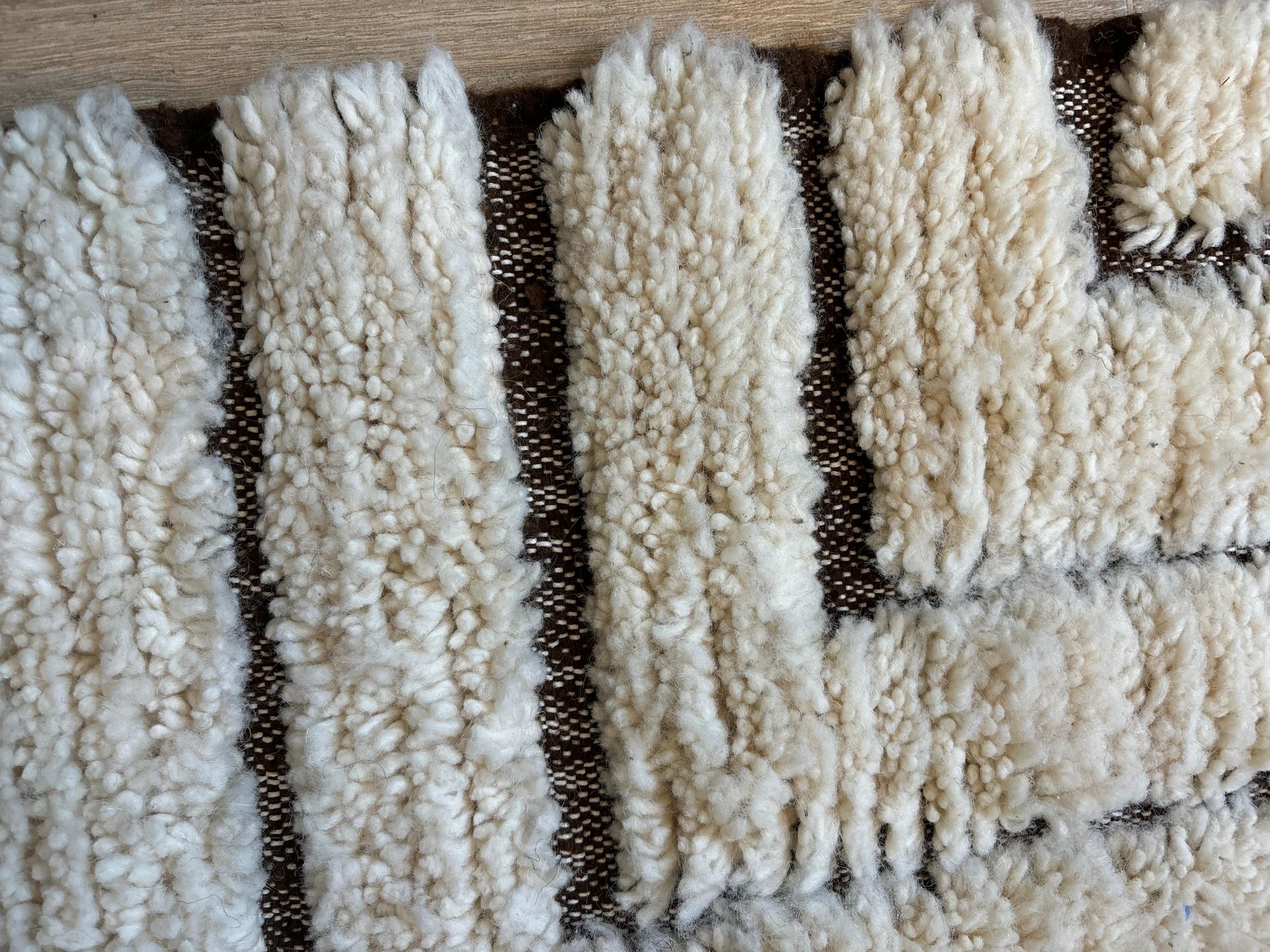Beige Brown Moroccan Wool Rug 6.5x3.3 ft – Handmade Berber Carpet for Interiors