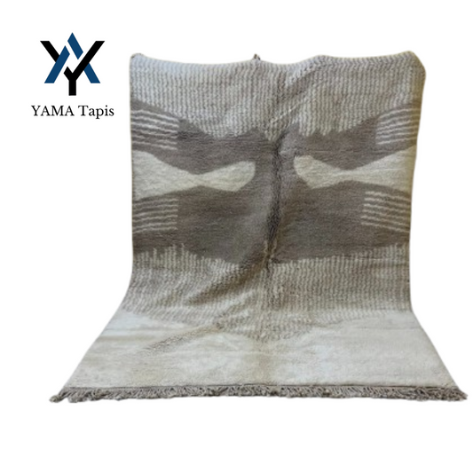 Tapis marocain en laine – Tapis abstrait beige et taupe MRIRT fait main pour intérieurs modernes et bohèmes (2,9 x 2,1 m)