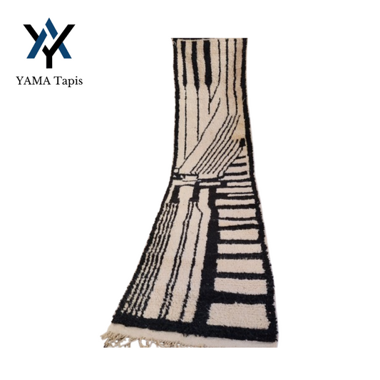 Beige Moroccan Runner Rug 2.6x11.5 ft – Abstract Handmade Wool Carpet
