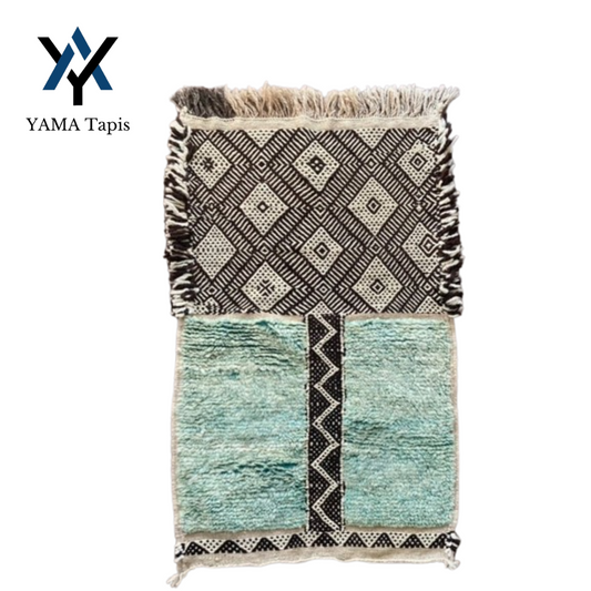 Tapis "Patchwork Vert & Noir" 115x65 cm- motifs traditionnels noirs et blancs