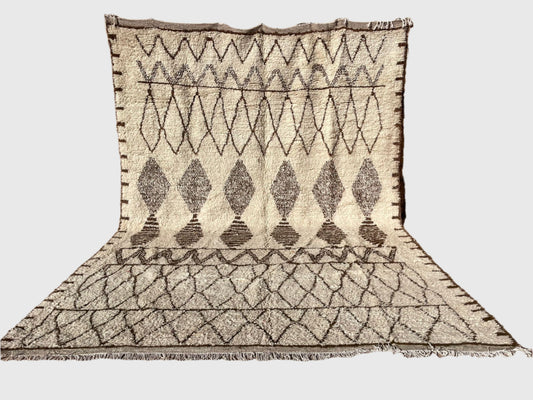 Handmade Moroccan wool rug with brown geometric diamonds and tribal design