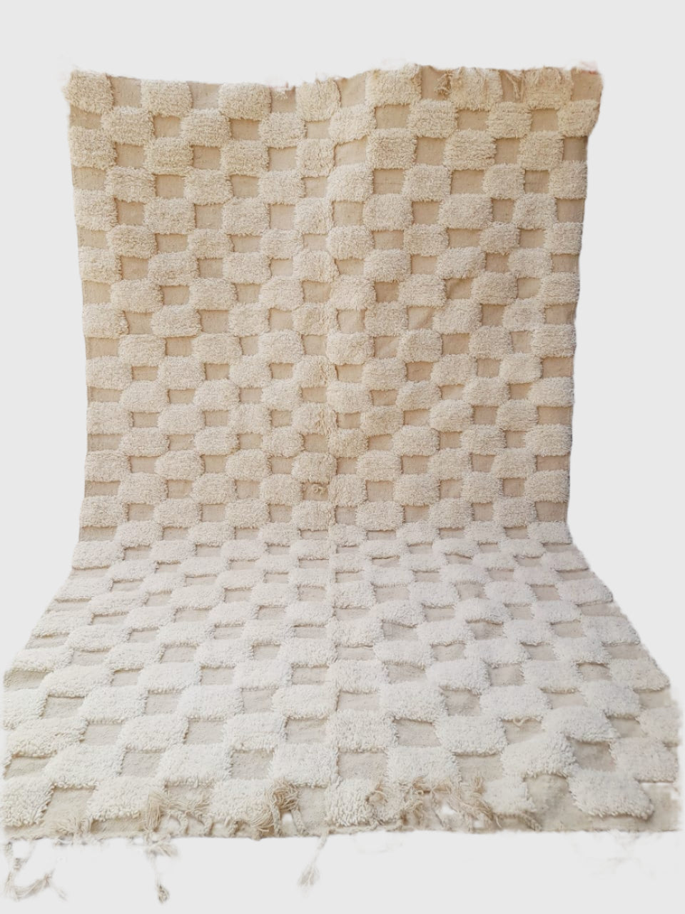 Handmade Moroccan wool rug in cream with 3D checkered cube pattern, 5x8 feet