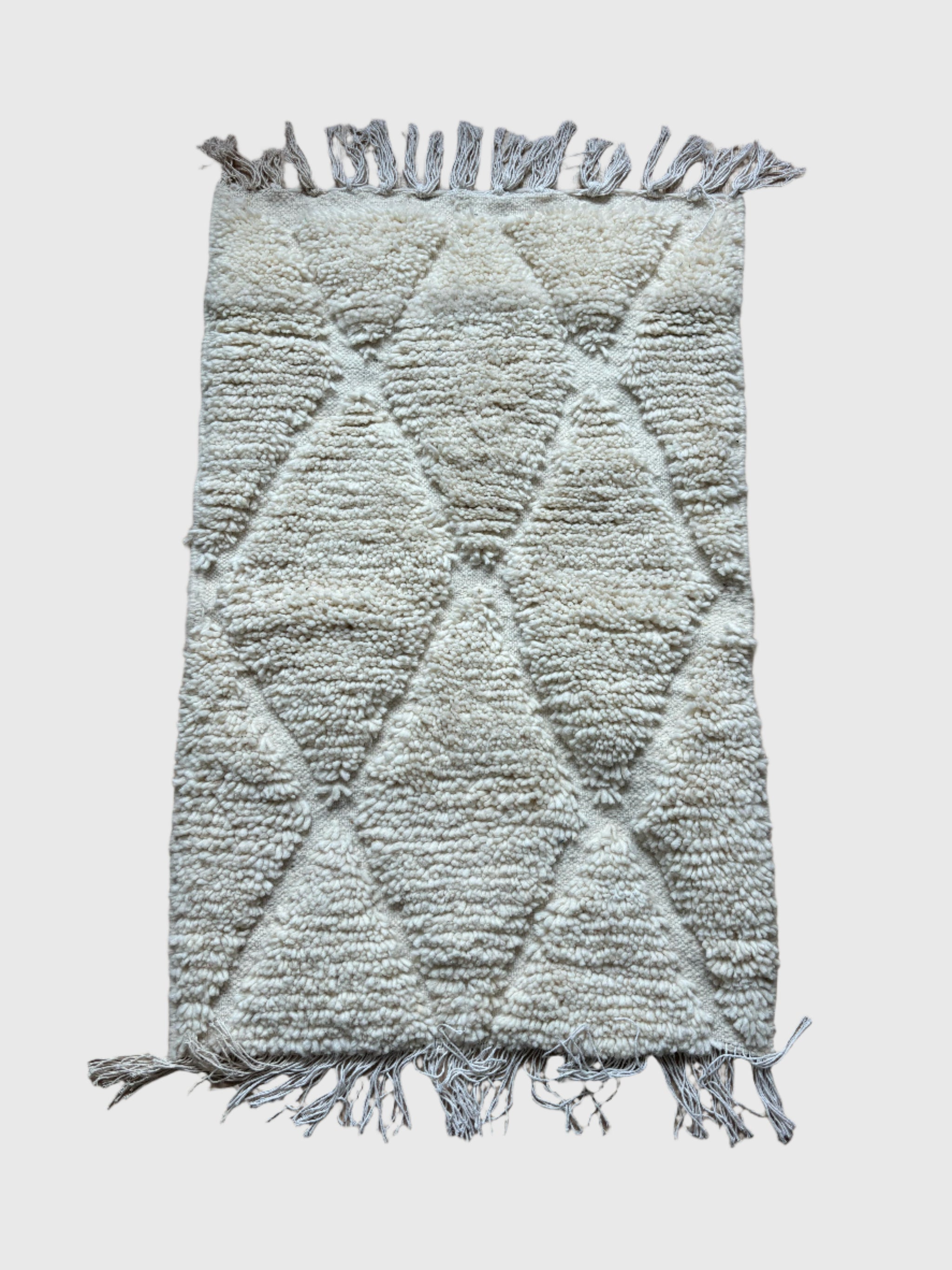 Handmade Moroccan wool rug in cream with large diamond pattern, 5x8 feet