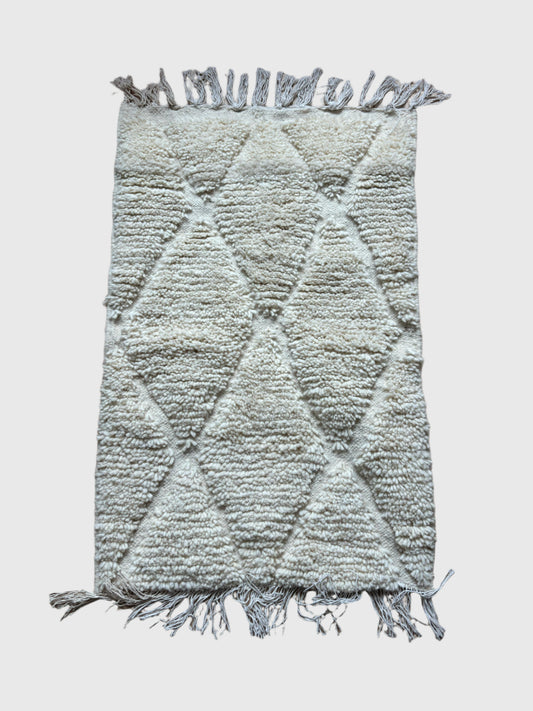 Handmade Moroccan wool rug in cream with large diamond pattern, 5x8 feet