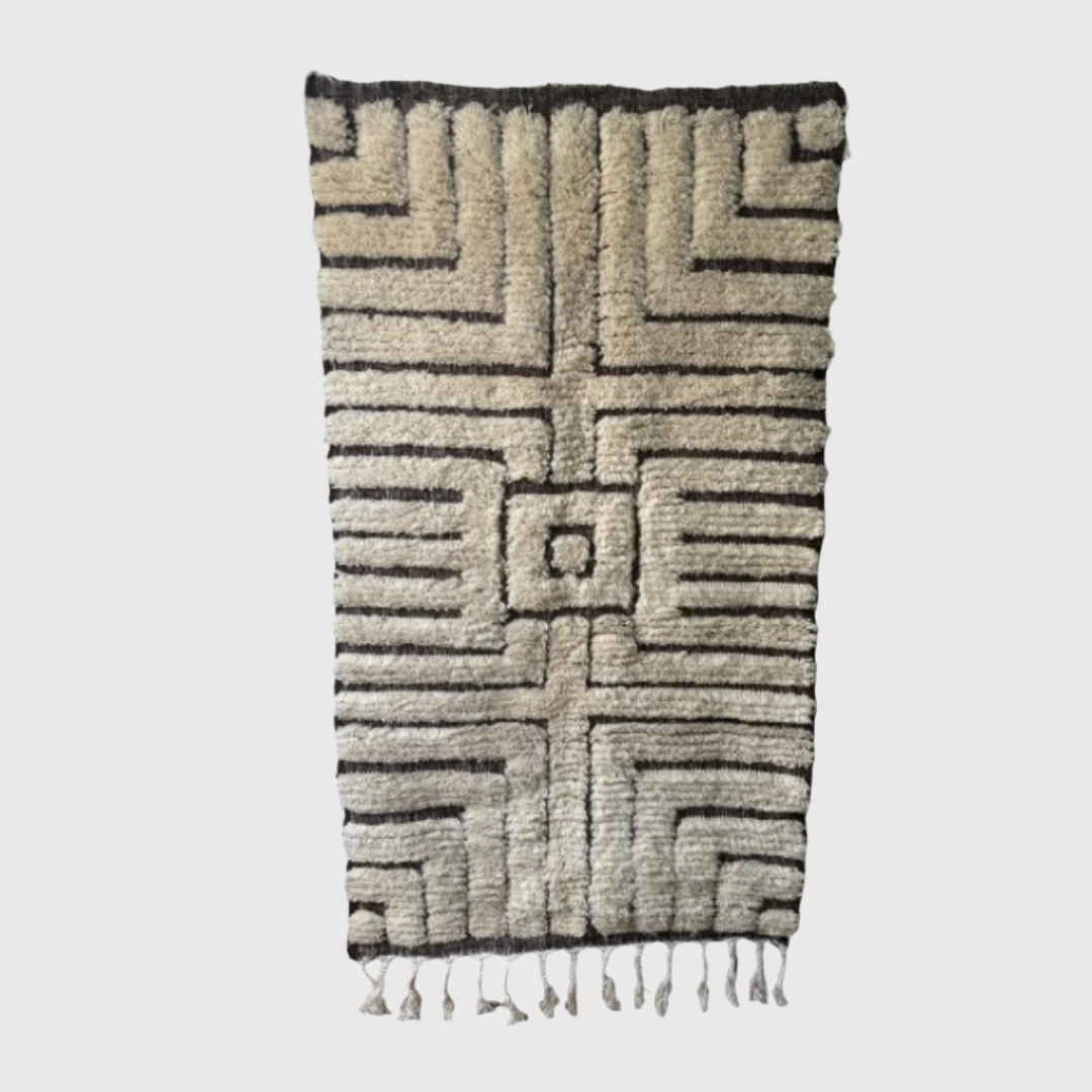 Beige Brown Moroccan Wool Rug 6.5x3.3 ft – Handmade Berber Carpet for Interiors