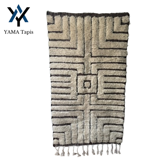 Beige and Brown Moroccan Wool Rug – 6.5x3.3 ft Berber Carpet for Modern Interiors